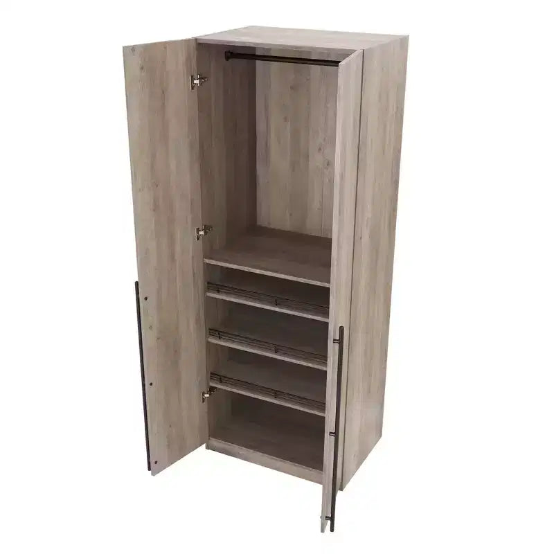 Armoire modulaire 4 portes pour 1 à 2 personnes : blanc / brun doré / gris rustique