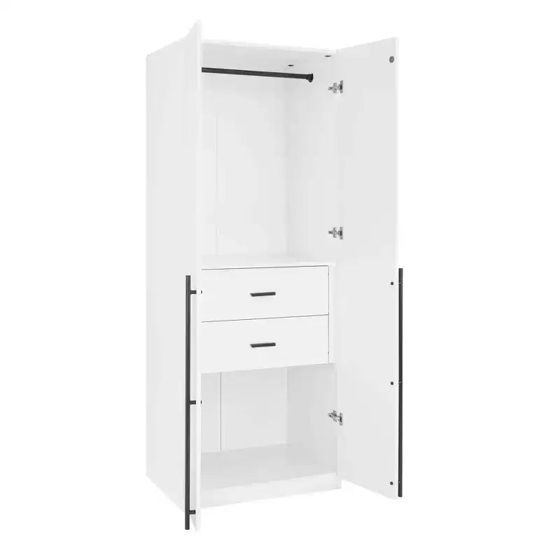 Armoire modulaire 4 portes pour 1 à 2 personnes : blanc / brun doré / gris rustique