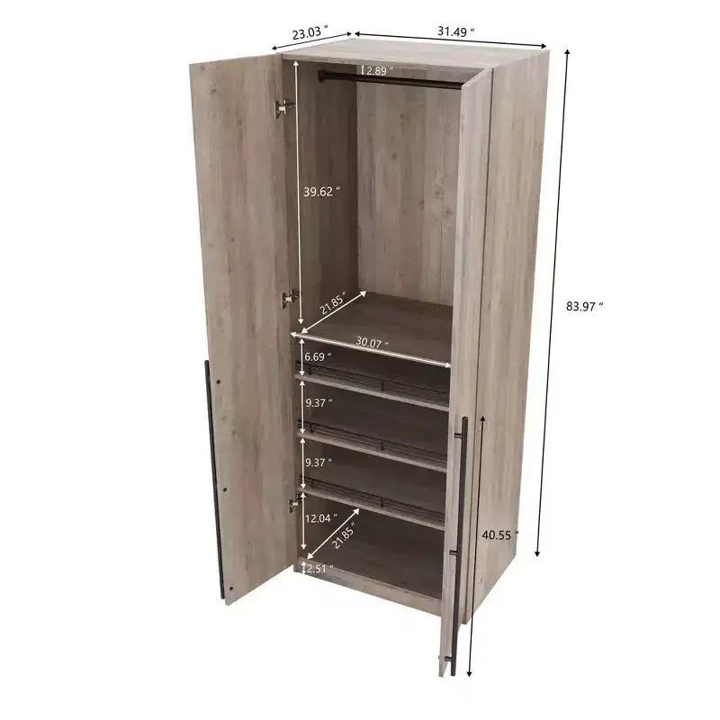 Armoire modulaire 4 portes pour 1 à 2 personnes : blanc / brun doré / gris rustique