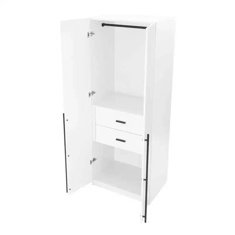 Armoire modulaire 4 portes pour 1 à 2 personnes : blanc / brun doré / gris rustique