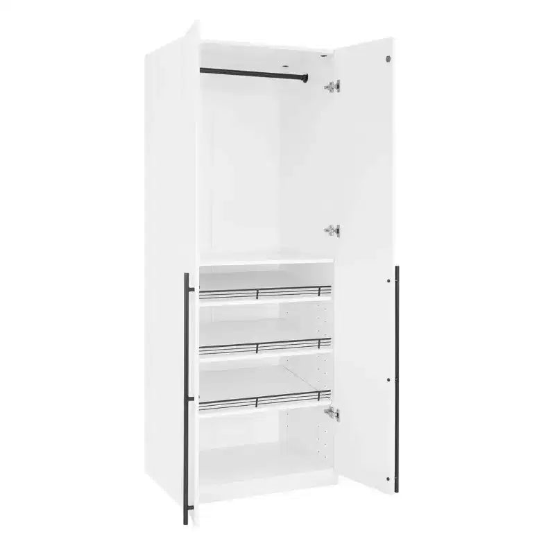 Armoire modulaire 4 portes pour 1 à 2 personnes : blanc / brun doré / gris rustique