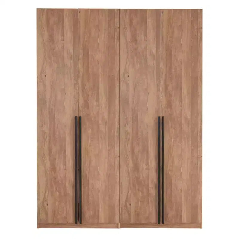 Armoire modulaire 4 portes pour 1 à 2 personnes : blanc / brun doré / gris rustique
