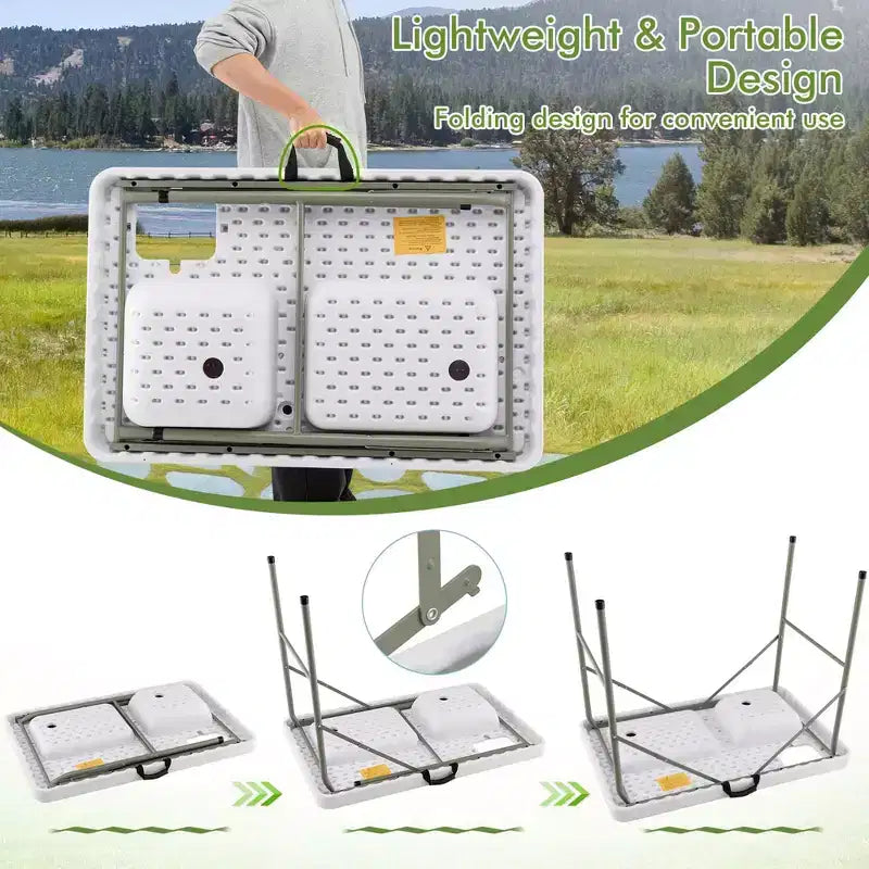 Table pliante blanche de nettoyage de poisson avec 2 éviers, pouvant accueillir jusqu'à 4 personnes