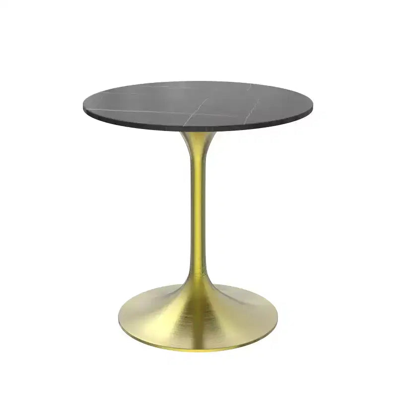 LeisureMod Verve 27 Round Dining Table - Sintered Stone Top with Brushed Gold Pedestal Base Accent Side Table for Kitchen and Home