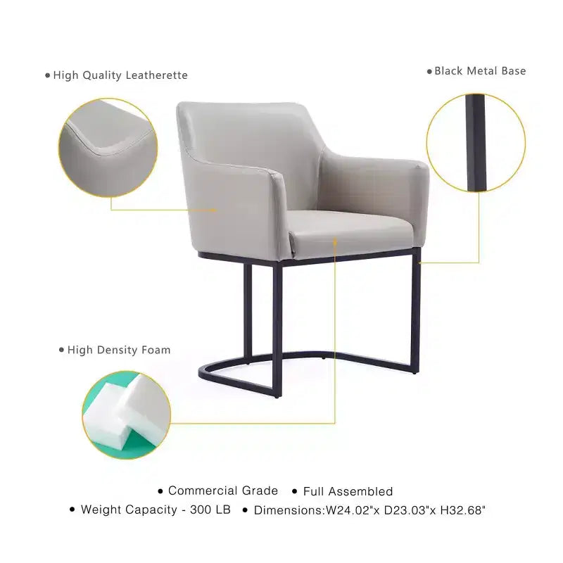Fauteuil de salle à manger en similicuir crème / gris / gris clair, style moderne, lot de 2