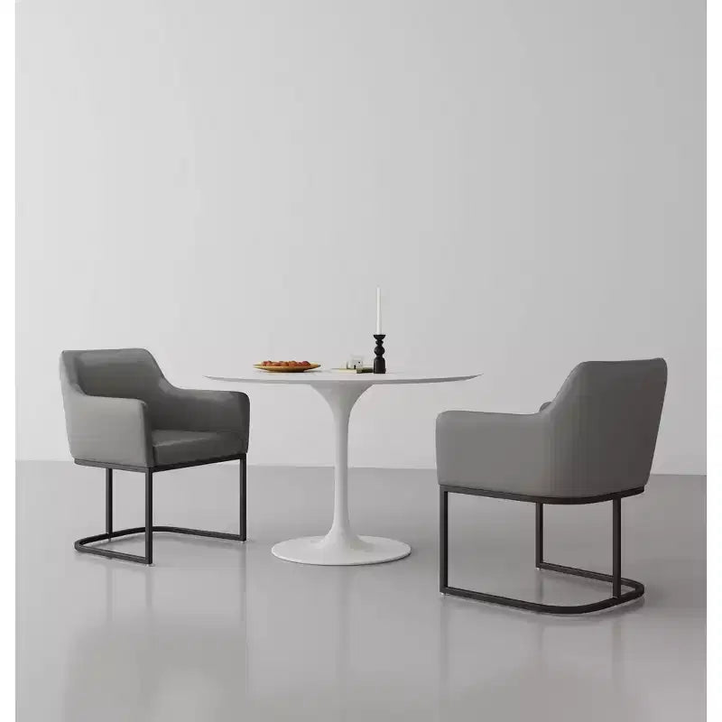 Fauteuil de salle à manger en similicuir crème / gris / gris clair, style moderne, lot de 2