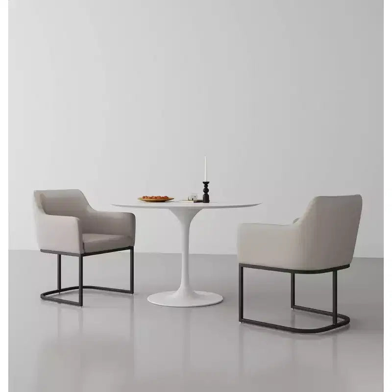 Fauteuil de salle à manger en similicuir crème / gris / gris clair, style moderne, lot de 2