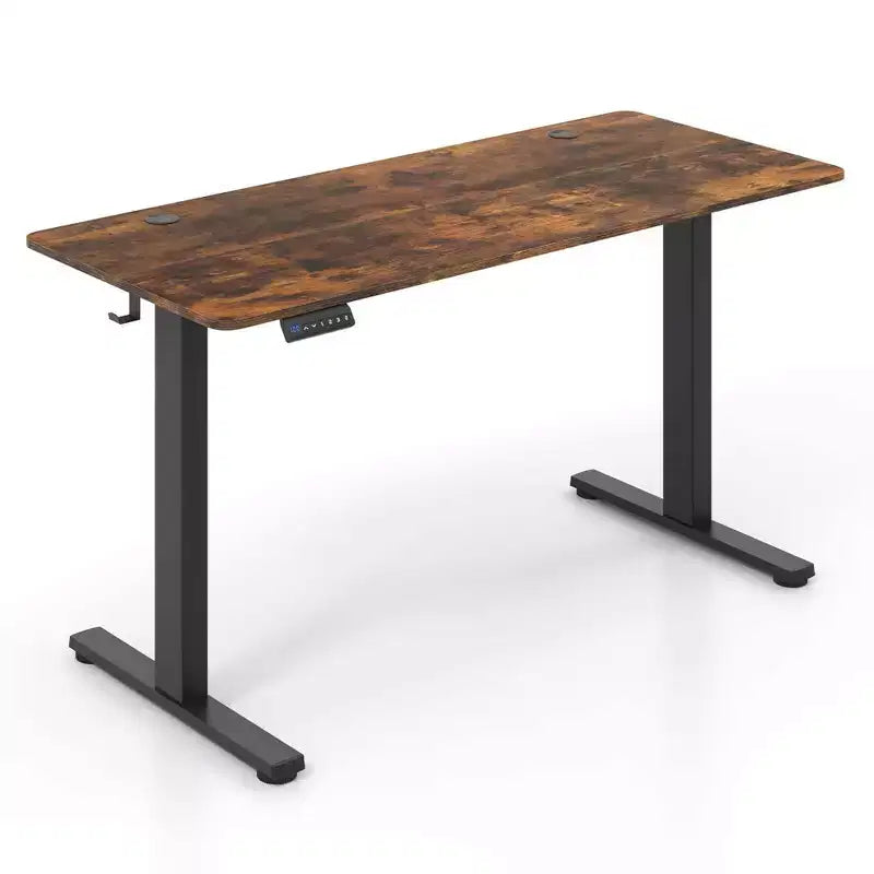 Bureau électrique réglable en hauteur marron / naturel / blanc, monoposte, 140 x 60 cm