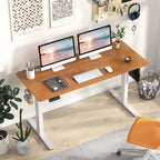 Bureau électrique réglable en hauteur marron / naturel / blanc, monoposte, 140 x 60 cm