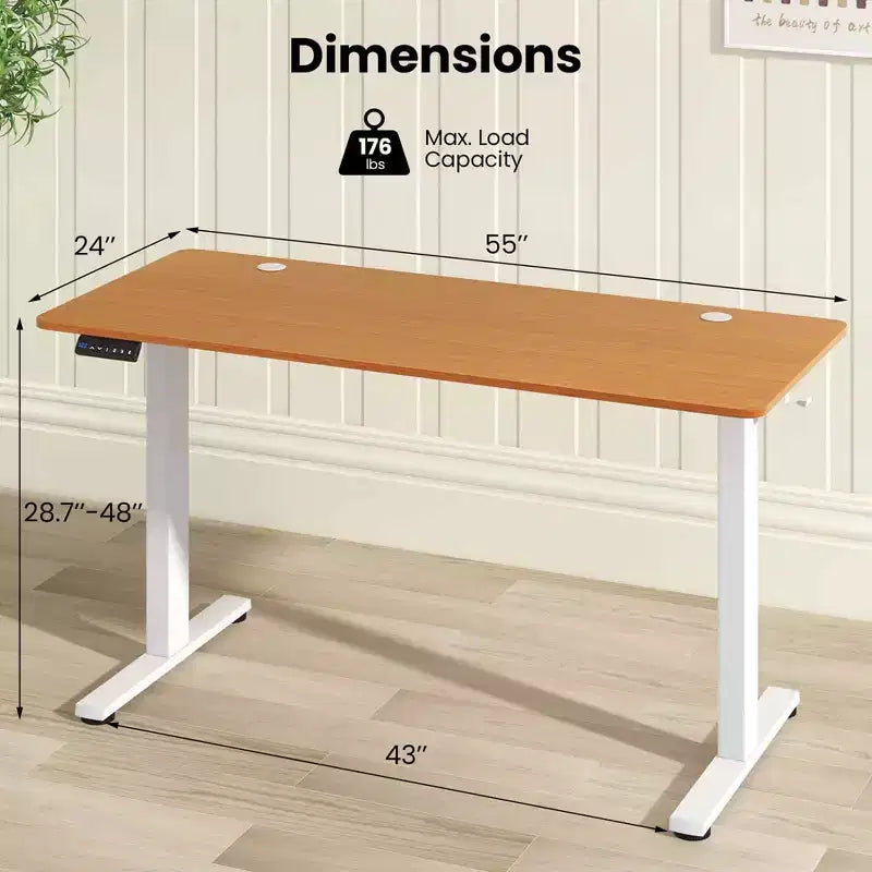 Bureau électrique réglable en hauteur marron / naturel / blanc, monoposte, 140 x 60 cm