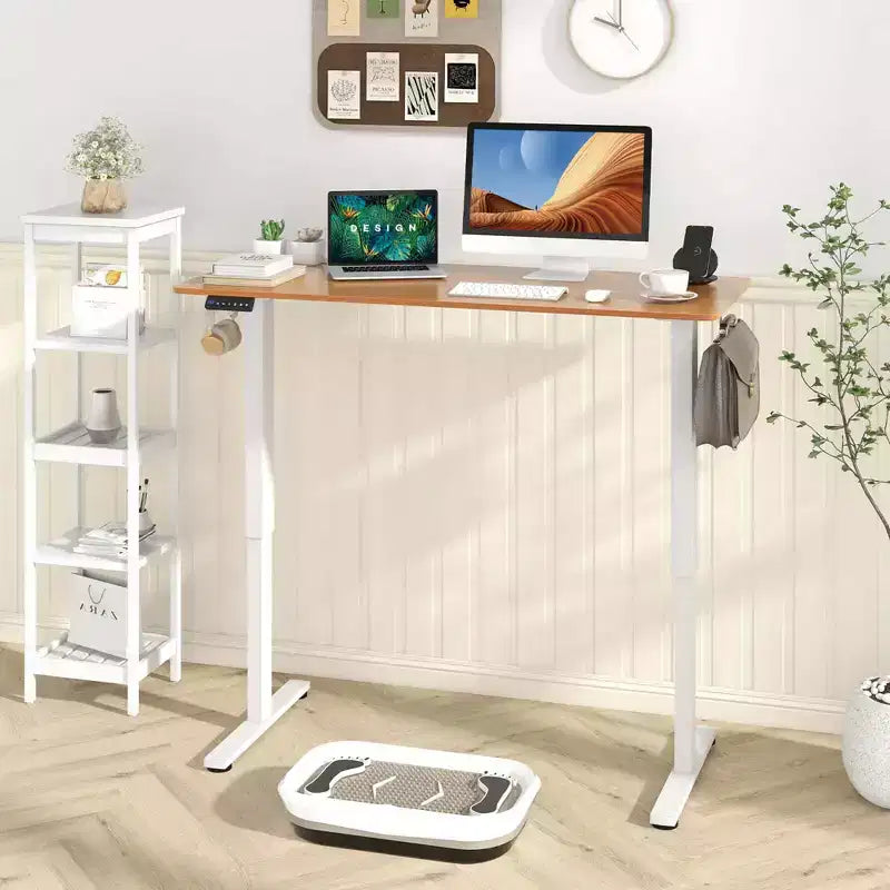 Bureau électrique réglable en hauteur marron / naturel / blanc, monoposte, 140 x 60 cm