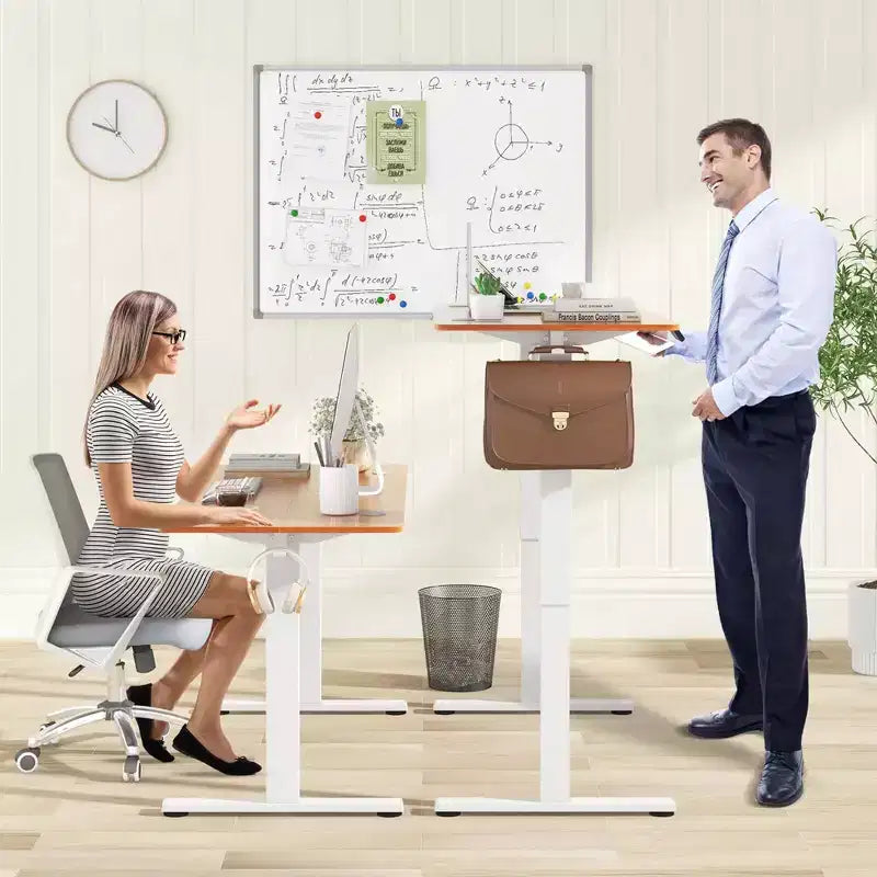 Bureau électrique réglable en hauteur marron / naturel / blanc, monoposte, 140 x 60 cm