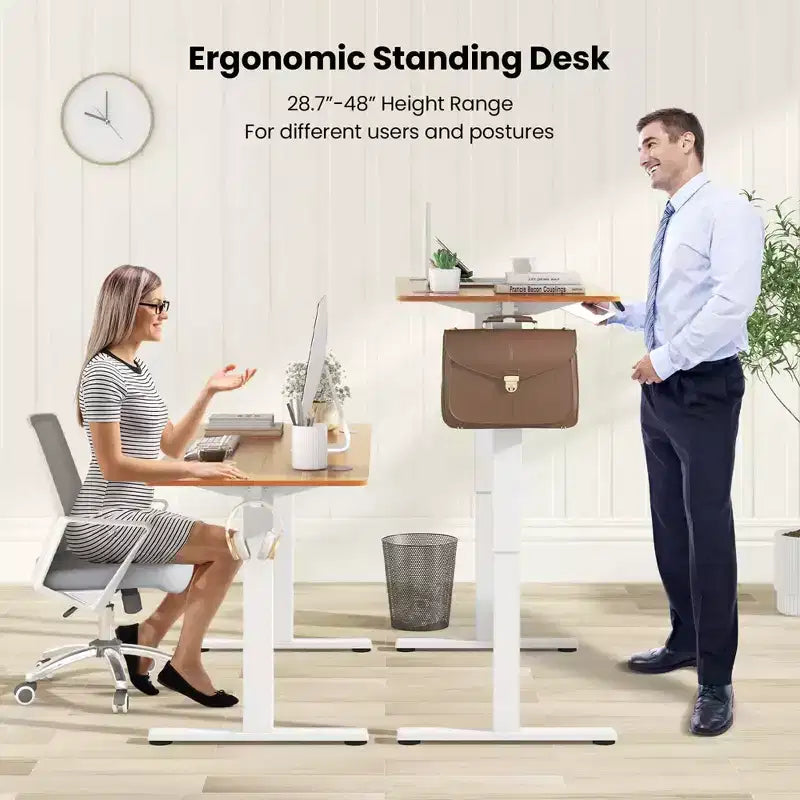 Bureau électrique réglable en hauteur marron / naturel / blanc, monoposte, 140 x 60 cm