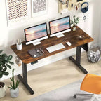 Bureau électrique réglable en hauteur marron / naturel / blanc, monoposte, 140 x 60 cm