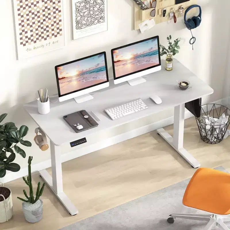 Bureau électrique réglable en hauteur marron / naturel / blanc, monoposte, 140 x 60 cm