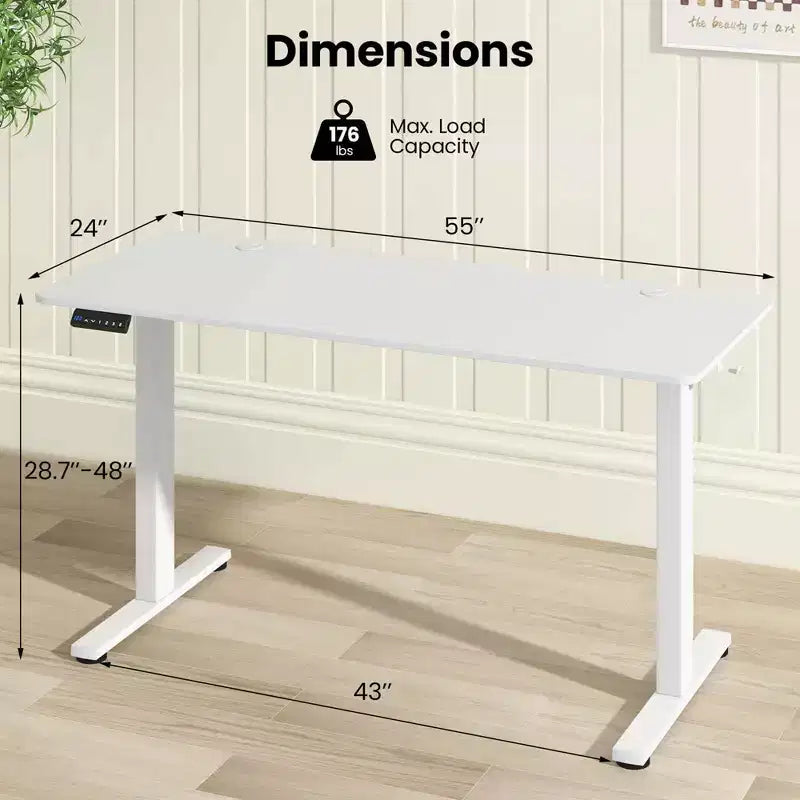 Bureau électrique réglable en hauteur marron / naturel / blanc, monoposte, 140 x 60 cm