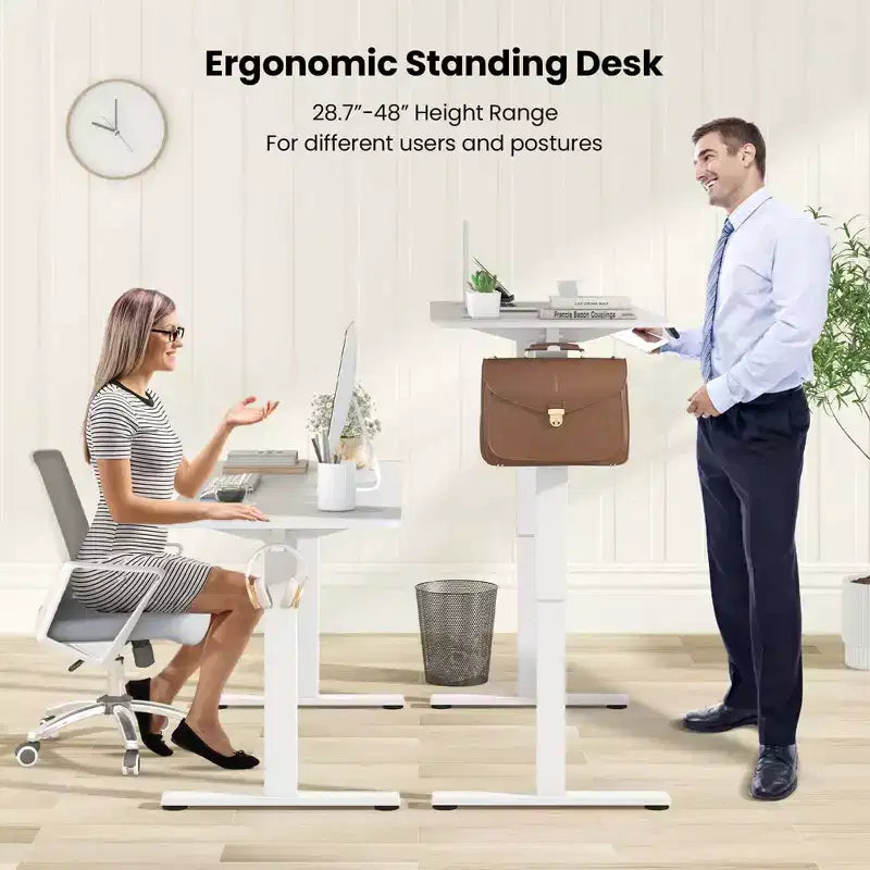 Bureau électrique réglable en hauteur marron / naturel / blanc, monoposte, 140 x 60 cm
