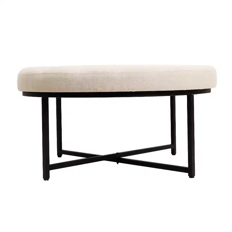 Pouf rond touffeté beige/gris, une place