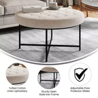 Pouf rond touffeté beige/gris, une place