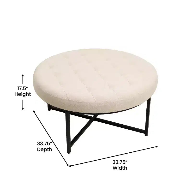 Pouf rond touffeté beige/gris, une place