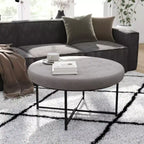 Pouf rond touffeté beige/gris, une place