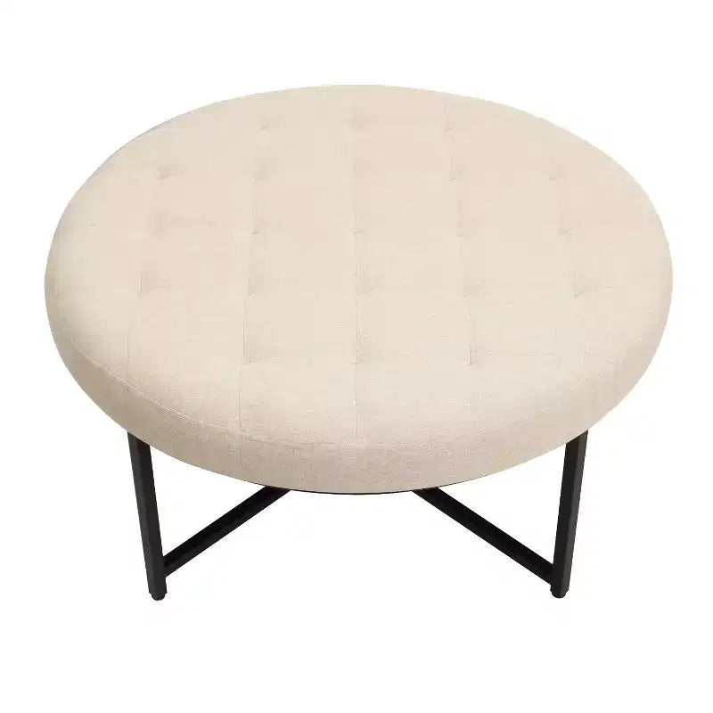 Pouf rond touffeté beige/gris, une place