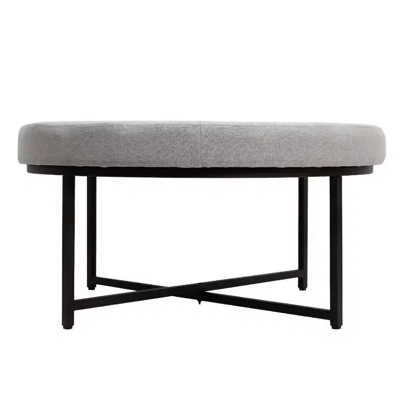 Pouf rond touffeté beige/gris, une place