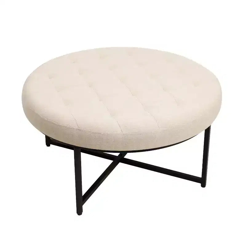 Pouf rond touffeté beige/gris, une place