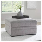 Pouf de rangement capitonné gris clair avec porte-gobelets, 1 place