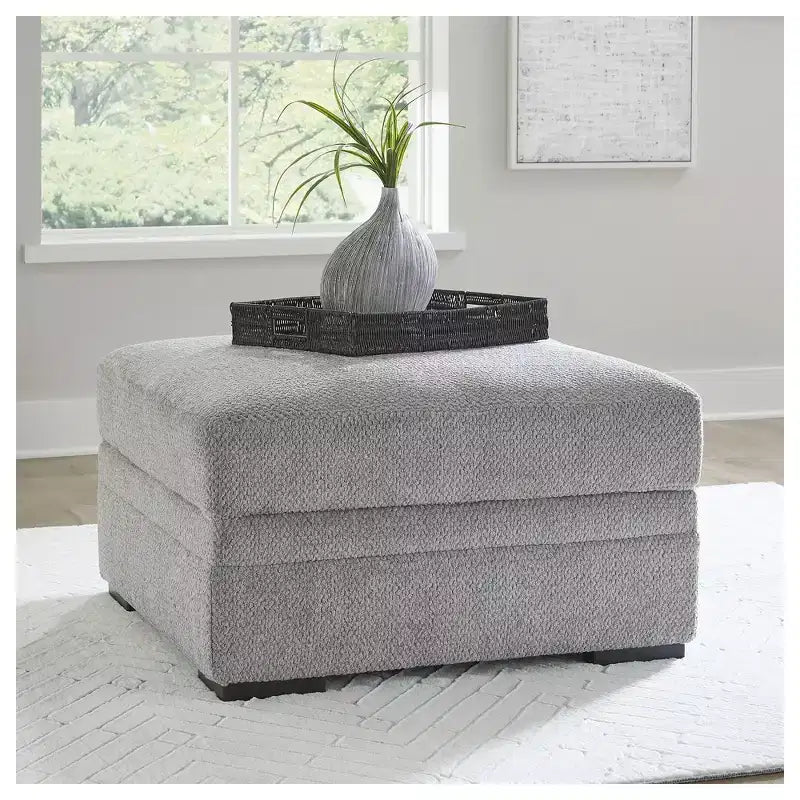Pouf de rangement capitonné gris clair avec porte-gobelets, 1 place