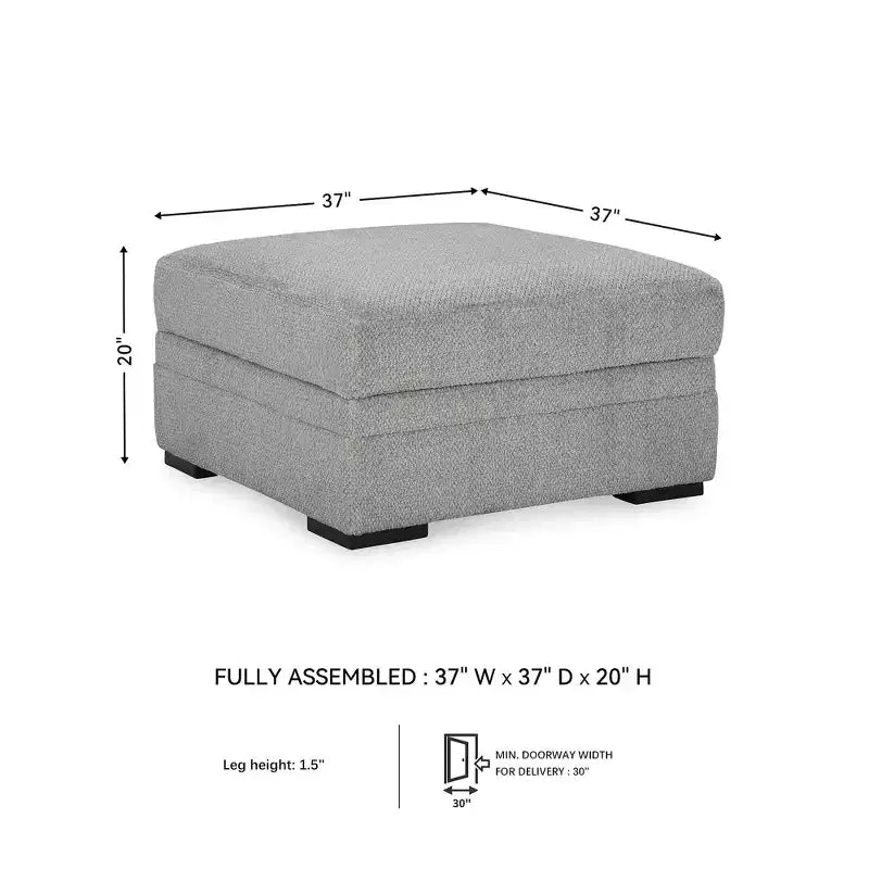 Pouf de rangement capitonné gris clair avec porte-gobelets, 1 place