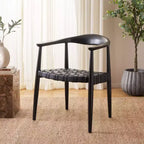 Fauteuil tissé en cuir noir, une place