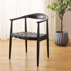 Fauteuil tissé en cuir noir, une place