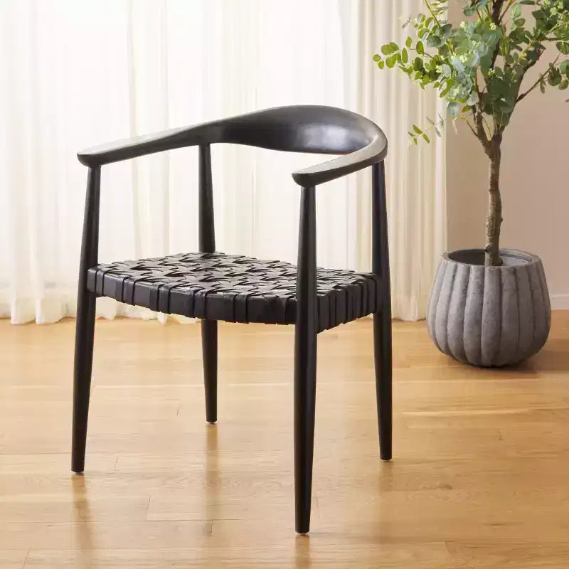 Fauteuil tissé en cuir noir, une place