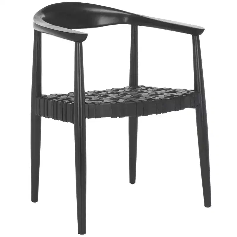 Fauteuil tissé en cuir noir, une place