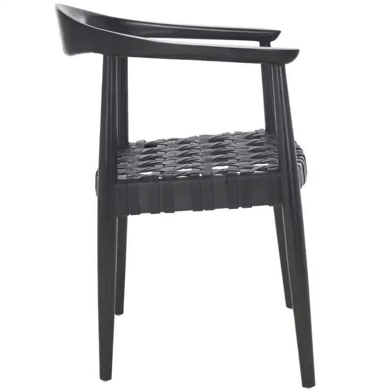 Fauteuil tissé en cuir noir, une place