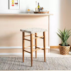 Tabouret de bar en cuir tressé blanc, sans dossier ni accoudoirs, 1 place