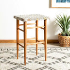 Tabouret de bar en cuir tressé blanc, sans dossier ni accoudoirs, 1 place