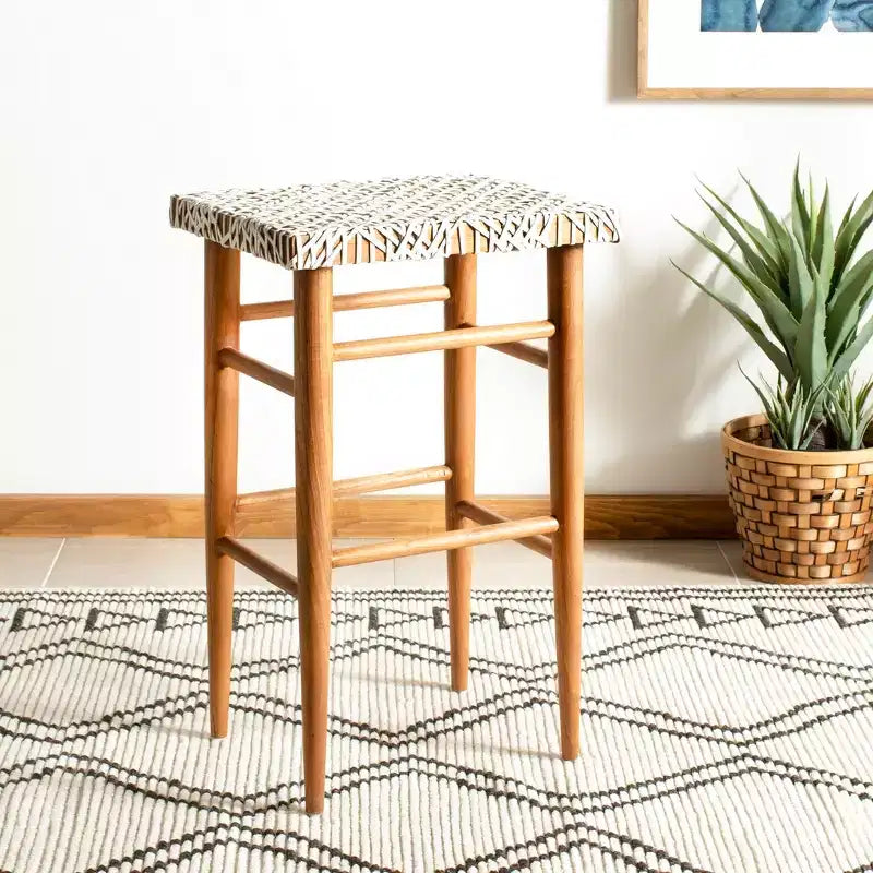 Tabouret de bar en cuir tressé blanc, sans dossier ni accoudoirs, 1 place
