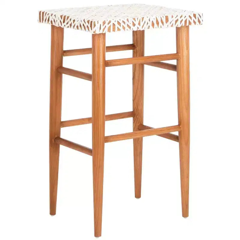 Tabouret de bar en cuir tressé blanc, sans dossier ni accoudoirs, 1 place