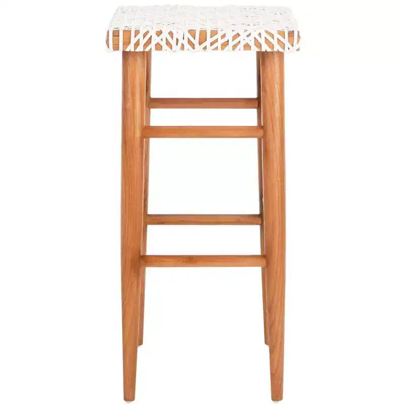 Tabouret de bar en cuir tressé blanc, sans dossier ni accoudoirs, 1 place