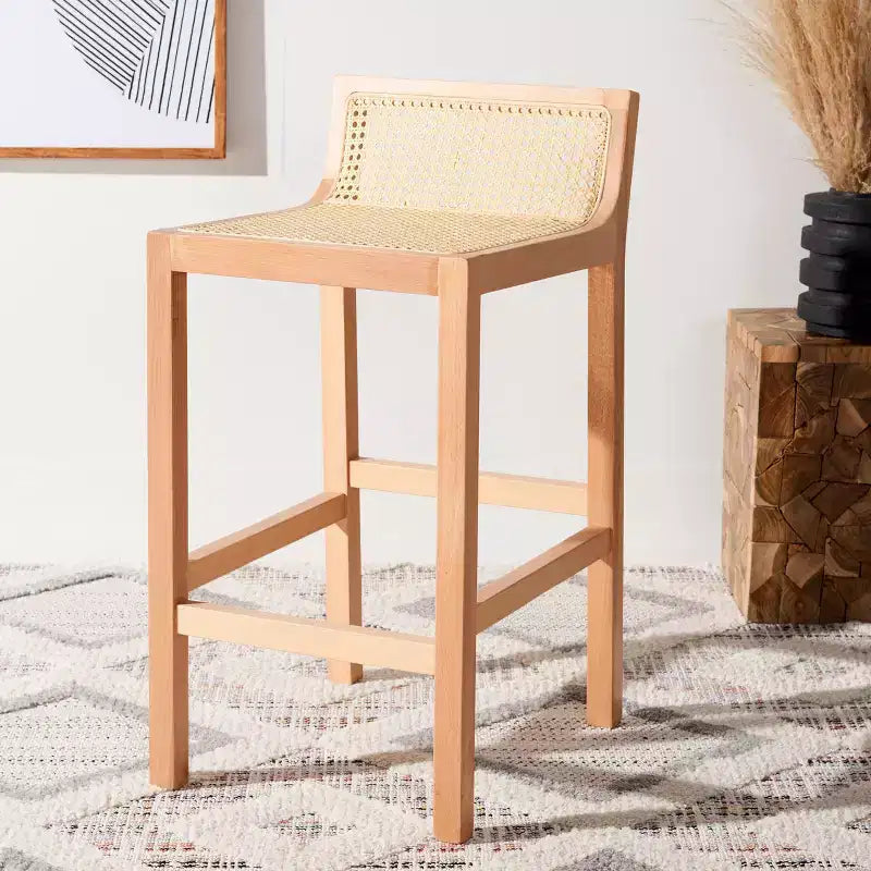 Tabouret de comptoir bas en canne de rotin – Noir / Naturel / Blanc, sans accoudoirs, 1 place