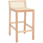Tabouret de comptoir bas en canne de rotin – Noir / Naturel / Blanc, sans accoudoirs, 1 place
