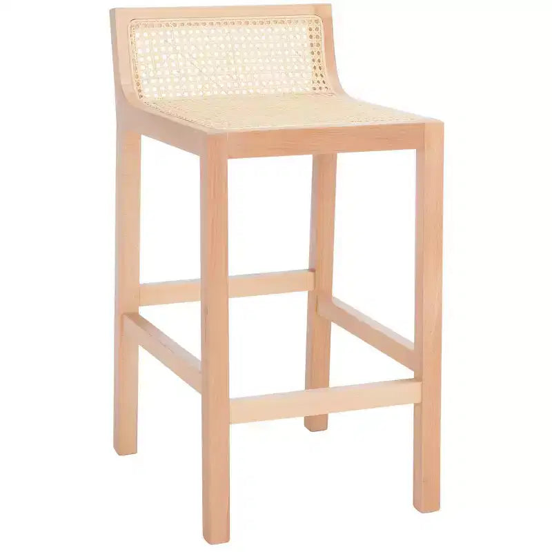 Tabouret de comptoir bas en canne de rotin – Noir / Naturel / Blanc, sans accoudoirs, 1 place
