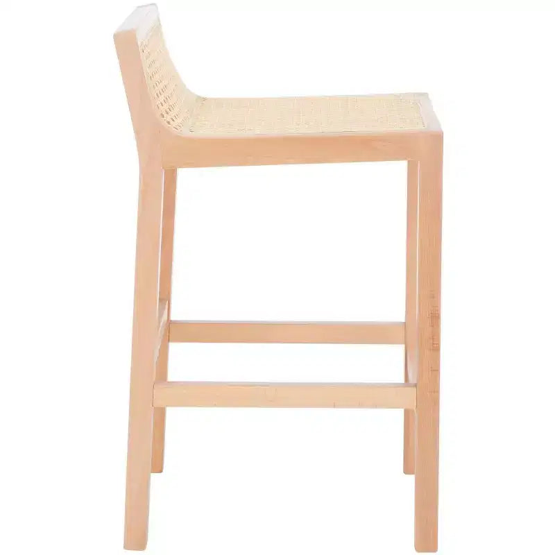Tabouret de comptoir bas en canne de rotin – Noir / Naturel / Blanc, sans accoudoirs, 1 place