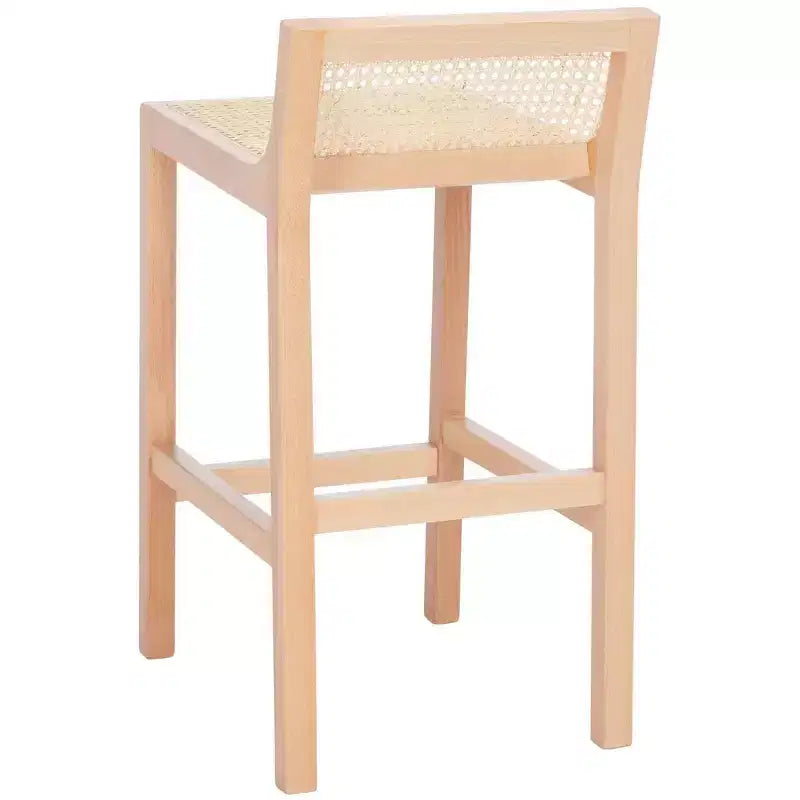 Tabouret de comptoir bas en canne de rotin – Noir / Naturel / Blanc, sans accoudoirs, 1 place