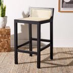 Tabouret de comptoir bas en canne de rotin – Noir / Naturel / Blanc, sans accoudoirs, 1 place