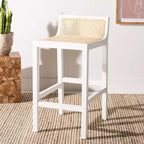 Tabouret de comptoir bas en canne de rotin – Noir / Naturel / Blanc, sans accoudoirs, 1 place