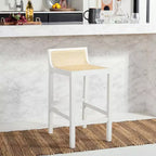 Tabouret de comptoir bas en canne de rotin – Noir / Naturel / Blanc, sans accoudoirs, 1 place