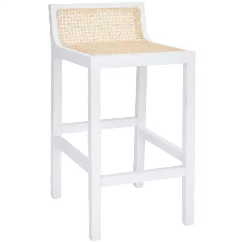 Tabouret de comptoir bas en canne de rotin – Noir / Naturel / Blanc, sans accoudoirs, 1 place